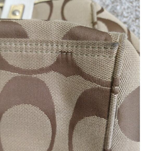 Coach Signature Canvas Satchel Bag Brown Beige Pre-Owned Purse - Picture 3 of 14